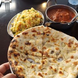 Le Taj - Garlic nan, egg rice, and beef vindaloo. Amazing!!