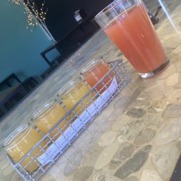 Peach cobbler, pineapple, orange and guava, MOP and blood orange!! DELIGHTFUL!! Oh and rockaway raspberry!!