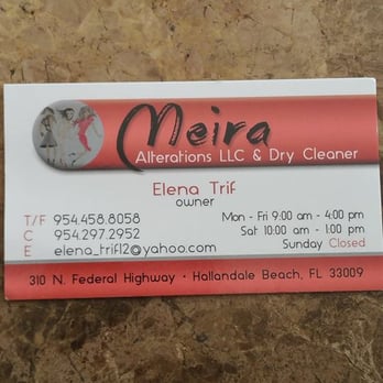Meira Alterations - Merira Alterations LLC and Dry Cleaner
Outstanding business and you'll forget everyone else. - Sewing & Alterations Near Me - Hallandale Beach, Florida Meira Alterations - Merira Alterations LLC and Dry Cleaner
Outstanding business and you'll forget everyone else. - Sewing & Alterations Near Me - Hallandale Beach, Florida