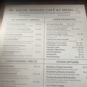 Equal Minded Cafe - The menu - Coffee & Tea Near Me - Kansas City, Missouri