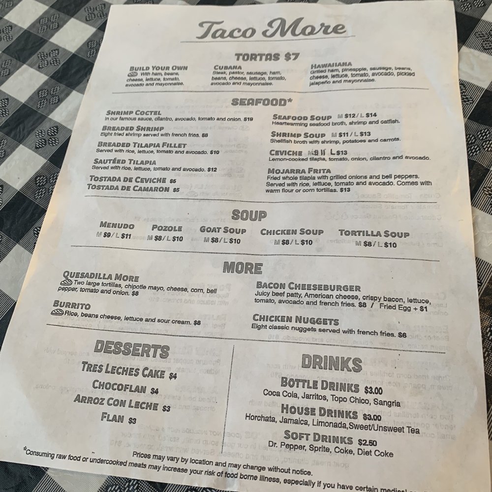 Taco More - Full menu (back) - Tacos Near Me - Austin, Texas Taco More - Full menu (back) - Tacos Near Me - Austin, Texas
