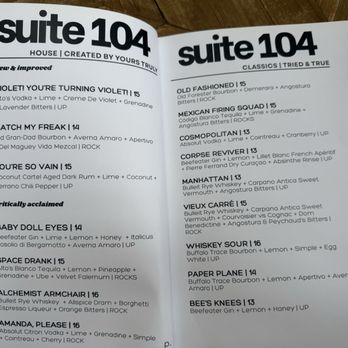 Suite 104 - Bar menu - Cocktail Bars Near Me - Boise, Idaho