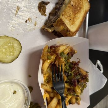 Edmond's Burgers & More - Patty melt and loaded fries served with homemade ranch! - American Near Me - Plano, Texas Edmond's Burgers & More - Patty melt and loaded fries served with homemade ranch! - American Near Me - Plano, Texas