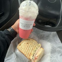 Farm Grounds Coffee - Spicy Turkey Panini & Skittles Redbull.