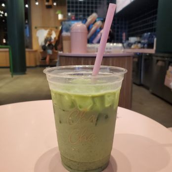 Cha Cha Matcha - Iced Matcha Latte after mixing - Coffee & Tea Near Me - Brooklyn, New York