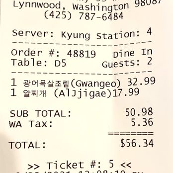 Ka Won Korean BBQ Restaurant - Receipt & Price - Korean Near Me - Lynnwood, Washington Ka Won Korean BBQ Restaurant - Receipt & Price - Korean Near Me - Lynnwood, Washington