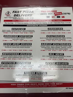 Menu photo 3 Fast Pizza Delivery Mountain View, CA