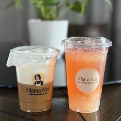 Salted Cream Coffee, no ice (left) & Lychee Rose Tea (right)