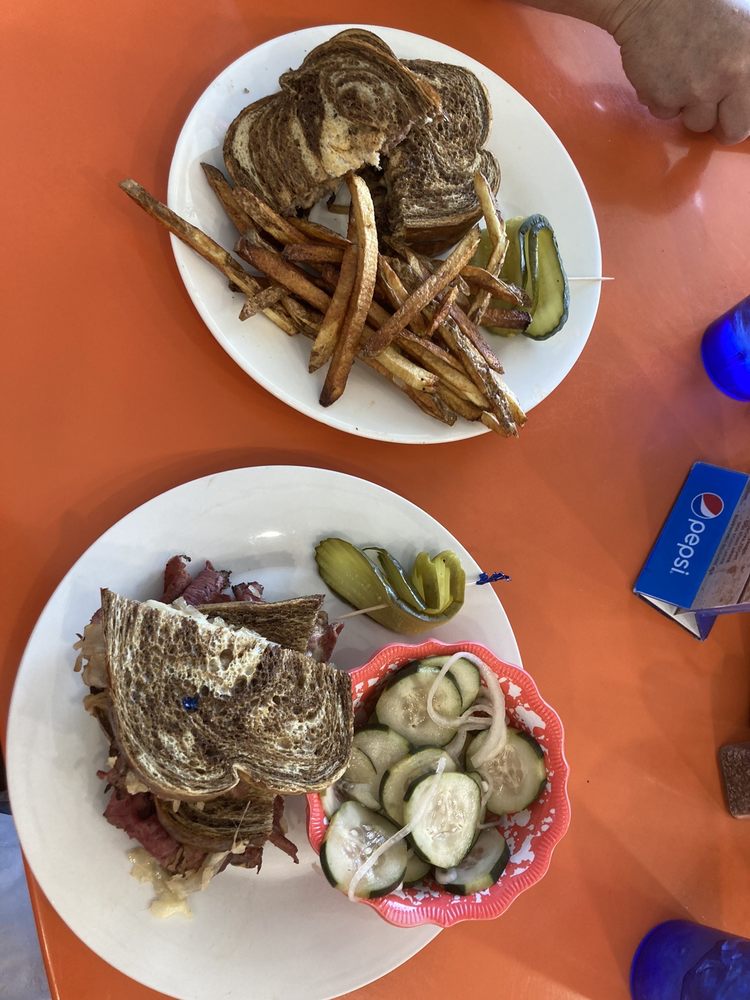 White truffle patty melt and pastrami on rye with cucumber salad Yelp