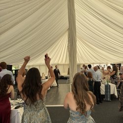 Le Talbooth - Inside of the tent with the dance floor in the foreground