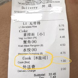 $1.00 for the cook? $1.00 for the cook?
