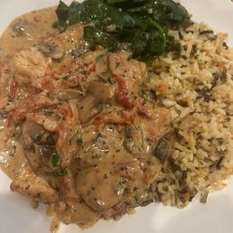 The chicken special with cream sauce red peppers and mushrooms