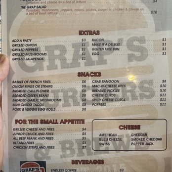 Grap's Burgers & Brews - Everything Else Menu (Back Side) - Burgers Near Me - Belle Fourche, South Dakota