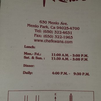 Chef Kwan's - Menu - Chinese Near Me - Menlo Park, California
