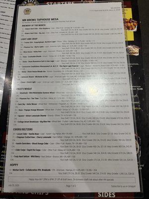 Menu photo 1 Mr Brews Taphouse - Mesa Mesa, AZ Menu photo 1 Mr Brews Taphouse - Mesa Mesa, AZ