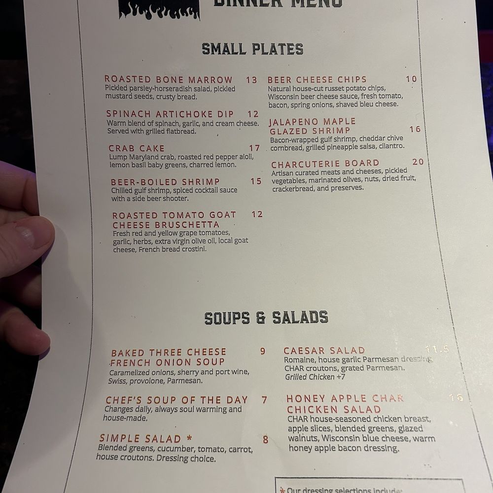 Char Grillhouse - Dinner Menu - New American Near Me - Wausau, Wisconsin