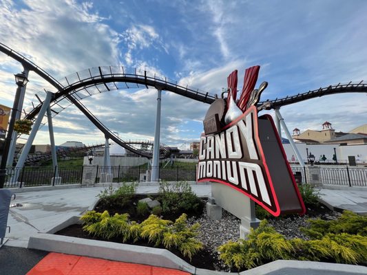 Photo of Hersheypark - Hershey, PA, US. Candymonium sign by the main entrance of the park