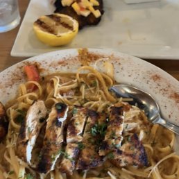 Blackened Chicken Pasta and blackened Pan Sear Seabass