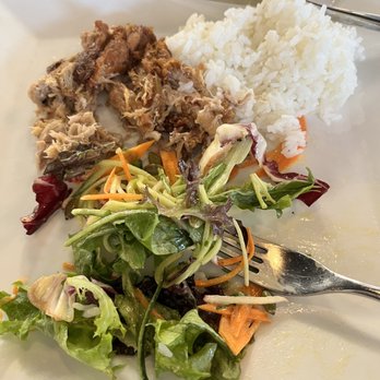 Delish Bistro - Kailua Pork with rice and salad - New American Near Me - Hermiston, Oregon Delish Bistro - Kailua Pork with rice and salad - New American Near Me - Hermiston, Oregon