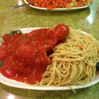Kowloon Cafe - Baked pork chop with red sauce & spaghetti - Hong Kong Style Cafe Near Me - Brooklyn, New York Kowloon Cafe - Baked pork chop with red sauce & spaghetti - Hong Kong Style Cafe Near Me - Brooklyn, New York