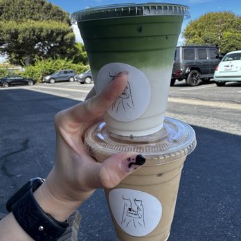 Endless Quest Roasters - Guava Basil Matcha Latte (Top) and Honey Miso Latte (Bottom) - Coffee Roasteries Near Me - Costa Mesa, California Endless Quest Roasters - Guava Basil Matcha Latte (Top) and Honey Miso Latte (Bottom) - Coffee Roasteries Near Me - Costa Mesa, California