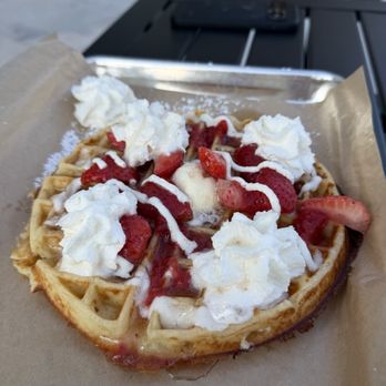 Just Wafflin - Strawberry Cheesecake Waffle: it's a beaut! - Breakfast & Brunch Near Me - Stillwater, Oklahoma