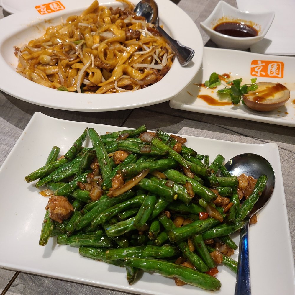 No.1 Beef Noodle House - Fried green beans with minced pork ($15.25), House special stir fried sliced noodles with lamb ($17) - Taiwanese Near Me - Burnaby, British Columbia