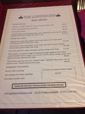 Menu photo 1 London Inn Padstow, CON