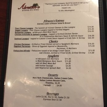 Abruzzo's - Entrees, classics, dessert - Italian Near Me - Dallas, Texas