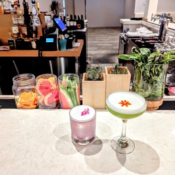 Terras - Cocktails at the bar during "happiness hour" - left to right: "Nourish" and the Cucumber Martini - New American Near Me - Carefree, Arizona