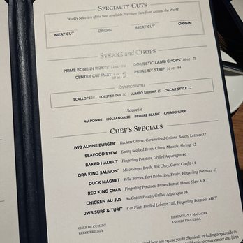 JWB Prime Steak and Seafood - Menu - Steakhouses Near Me - South Lake Tahoe, California