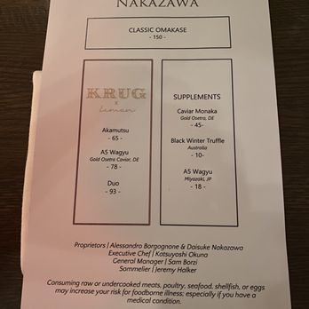Sushi Nakazawa - Add-on Menu - Japanese Near Me - Washington, DC, District of Columbia