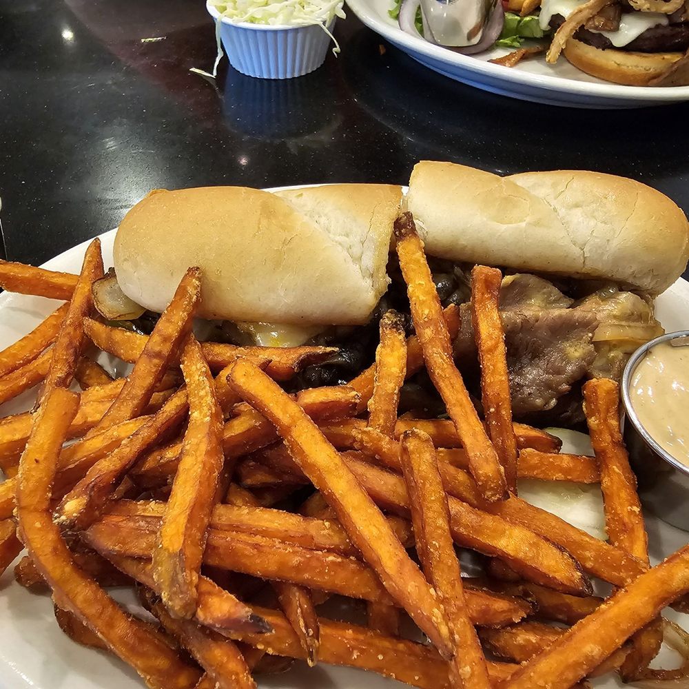 Philly steak cheese with sweet potato fries Philly steak cheese with sweet potato fries