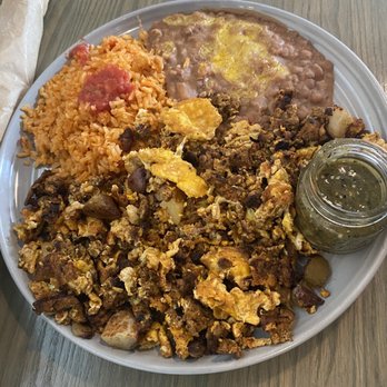 Our Nest - Chorizo and eggs w/rice, beans and fresh tortillas - Breakfast & Brunch Near Me - Fullerton, California