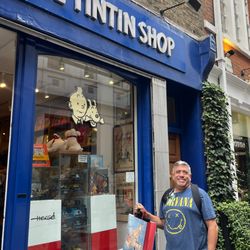 The Tintin Shop - Me outside front of shop