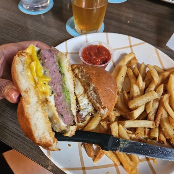 Slater’s 50/50 - Bacon/Beef patty topped with an egg - American Near Me - San Diego, California Slater’s 50/50 - Bacon/Beef patty topped with an egg - American Near Me - San Diego, California