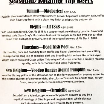 The Local - Seasonal Beers as of September 2017 - Irish Pub Near Me - Minneapolis, Minnesota