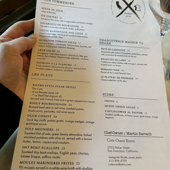 Cote Ouest Bistro - Nightly menu, changes depending on availability - French Near Me - San Francisco, California Cote Ouest Bistro - Nightly menu, changes depending on availability - French Near Me - San Francisco, California