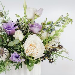 Gia and the Blooms - Holiday arrangement in cool tones