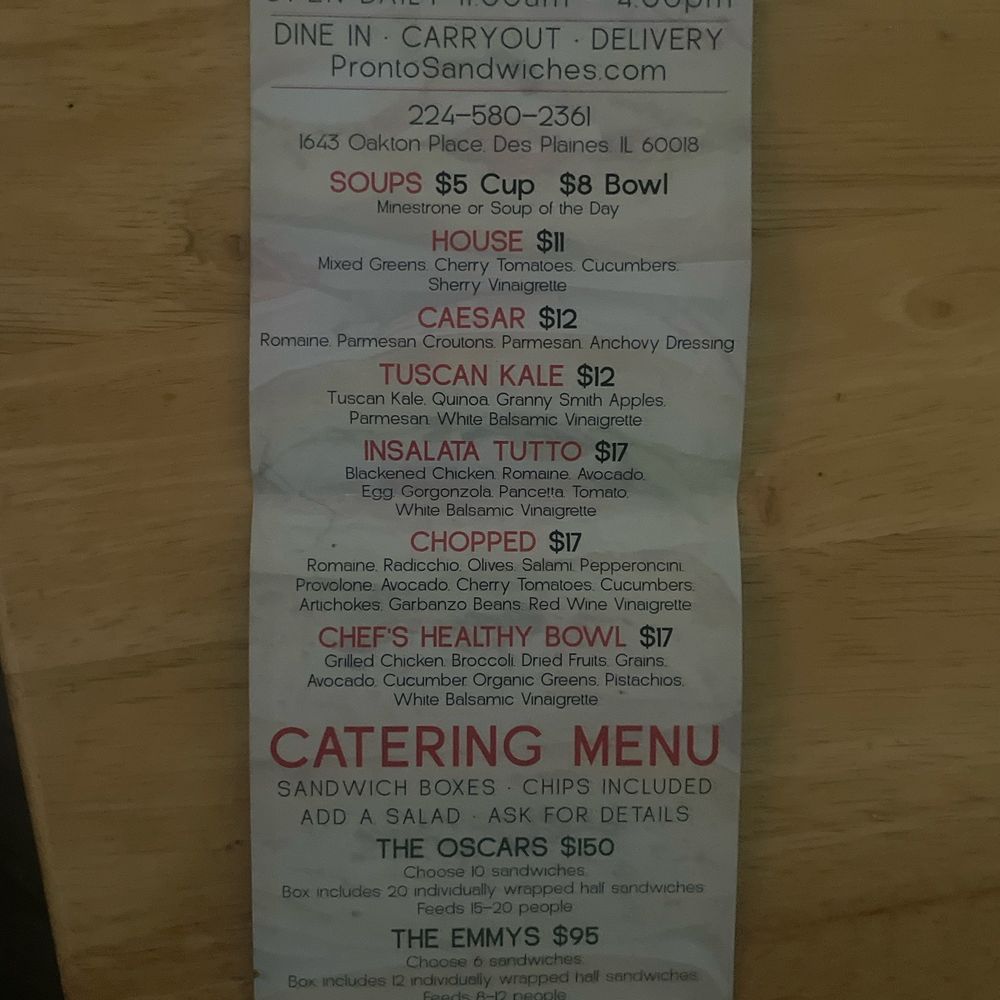 Pronto Italian Sandwiches - Menu back - Italian Near Me - Des Plaines, Illinois Pronto Italian Sandwiches - Menu back - Italian Near Me - Des Plaines, Illinois