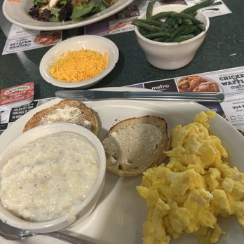 Metro Diner - My scrambled Eggs, Side & Toast: creamy grits and the onion-free green beans! Lightly toasted English muffin. - Breakfast & Brunch Near Me - Orange Park, Florida Metro Diner - My scrambled Eggs, Side & Toast: creamy grits and the onion-free green beans! Lightly toasted English muffin. - Breakfast & Brunch Near Me - Orange Park, Florida