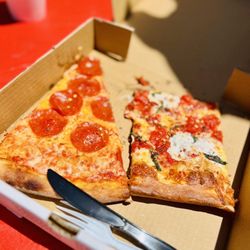 Santoro's Pizzeria - Pepperoni pizza slice and a Grandma slice!