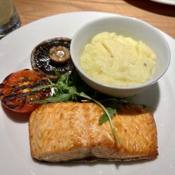Premier Inn Heathrow Terminal 5 Airport - Grilled Salmon w/ a side of mash.