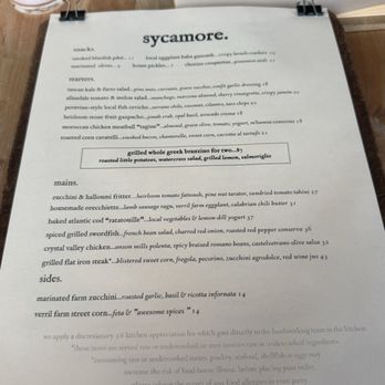 Sycamore - Menu - New American Near Me - Newton, Massachusetts Sycamore - Menu - New American Near Me - Newton, Massachusetts