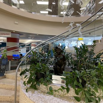 Rosenberg Library - Spiral staircase with a sculpture hanging down from the ceiling above - Libraries Near Me - Galveston, Texas