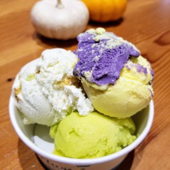 Wanderlust Creamery - October 2019 limited flavors: pandan tres leches, sapin sapin (ube, jackfruit, sticky rice), and green mango sorbet - Ice Cream & Frozen Yogurt Near Me - Pasadena, California
