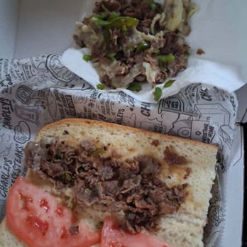 Charleys Cheesesteaks - My no cheese full of cheese small portion sandwich. Had to toss it out. Waste - Fast Food Near Me - East Meadow, New York Charleys Cheesesteaks - My no cheese full of cheese small portion sandwich. Had to toss it out. Waste - Fast Food Near Me - East Meadow, New York