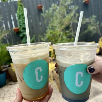 Citizen All Day - Restaurant, Cafe & Deli - Nitro Salted Caramel Latte and Nitro Blue Matcha & Lavender Latte while we wait outback - Australian Near Me - Austin, Texas