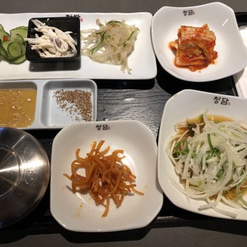 Chungdam - Banchan! Rice in the lidded bowl on bottom left corner. - Korean Near Me - Santa Clara, California