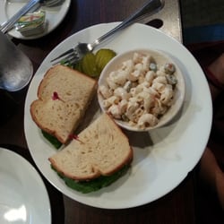 Serenity Garden Cafe - Grilled chicken sandwich on sour dough with macroni salad